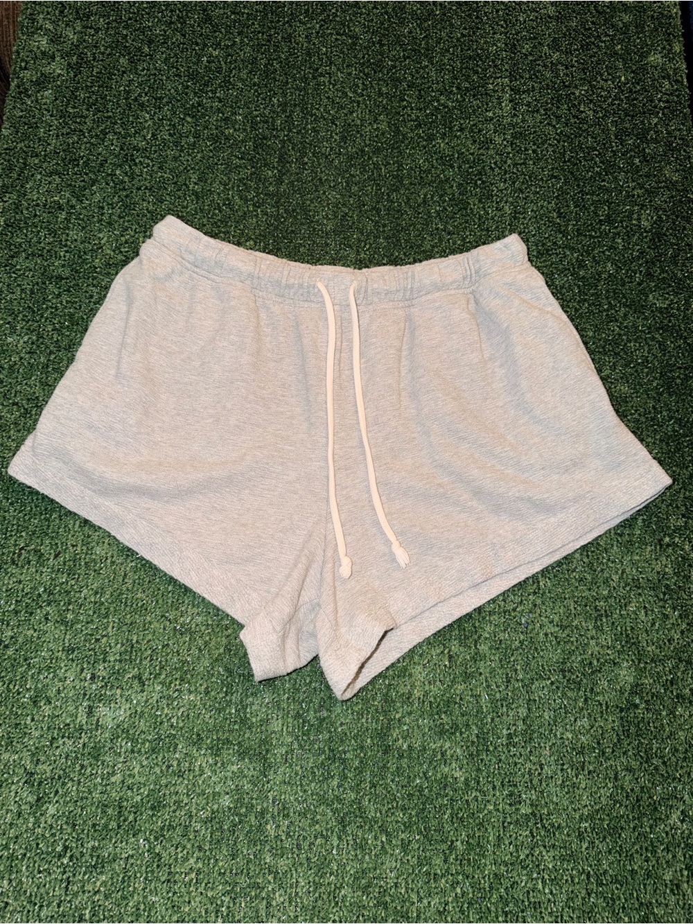 Aerie Gray Knit Lounge Shorts Womens L Relaxed Fit Drawstring Elastic Waist